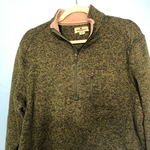 Woolrich Sweater Mens Large Green 1/4 Zip Casual Pullover Shirt Pockets - Picture 4 of 7